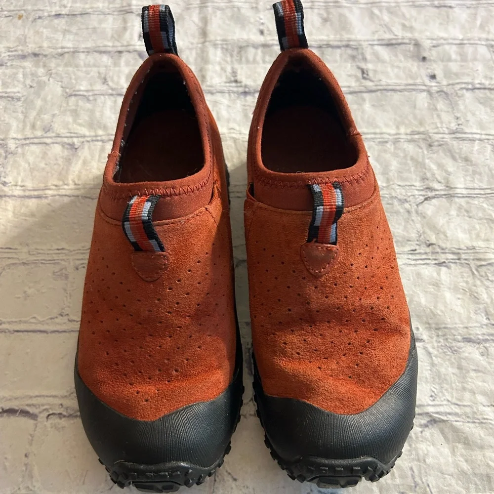 MERRELL IMPROV MOC RUST SUEDE PULLON BLACK EDGE GIRLS SHOES SIZE 3.5